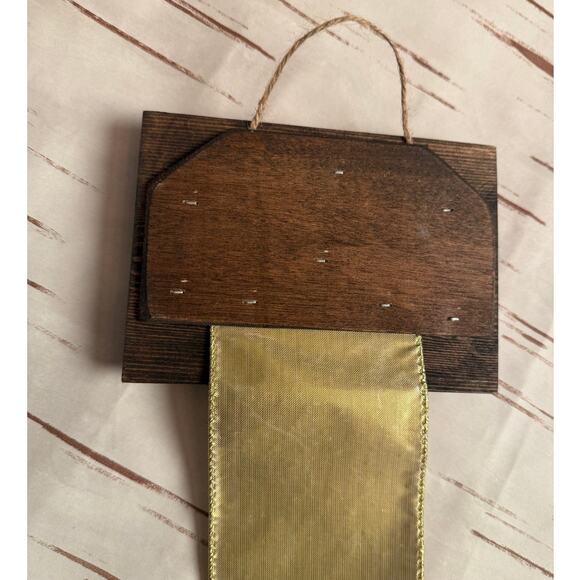 Holiday Card Holder Jingle Bells Wooden Topper with White Gold Ribbon - Picture 5 of 6